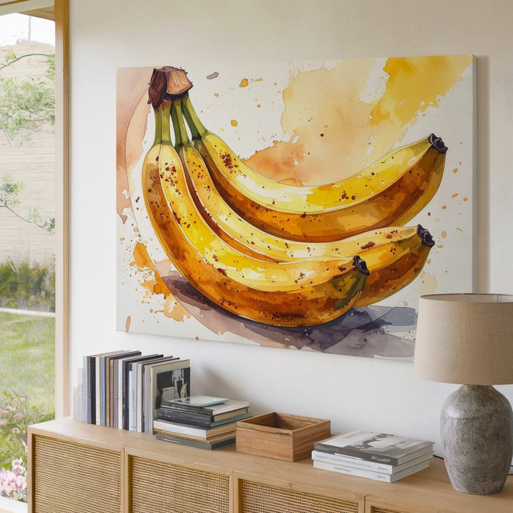 Banana Bunch Canvas – Watercolor Tropical Fruit Wall Art - Gifitto