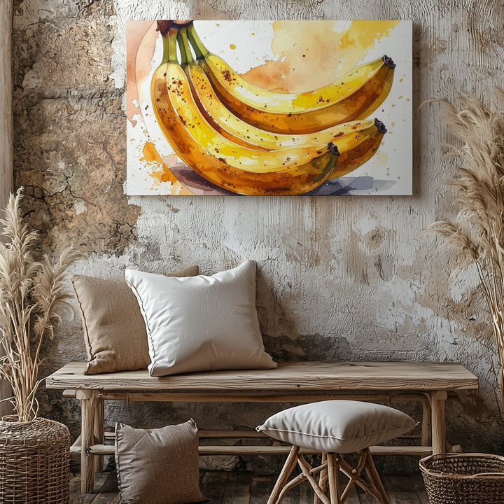 Banana Bunch Canvas – Watercolor Tropical Fruit Wall Art - Gifitto