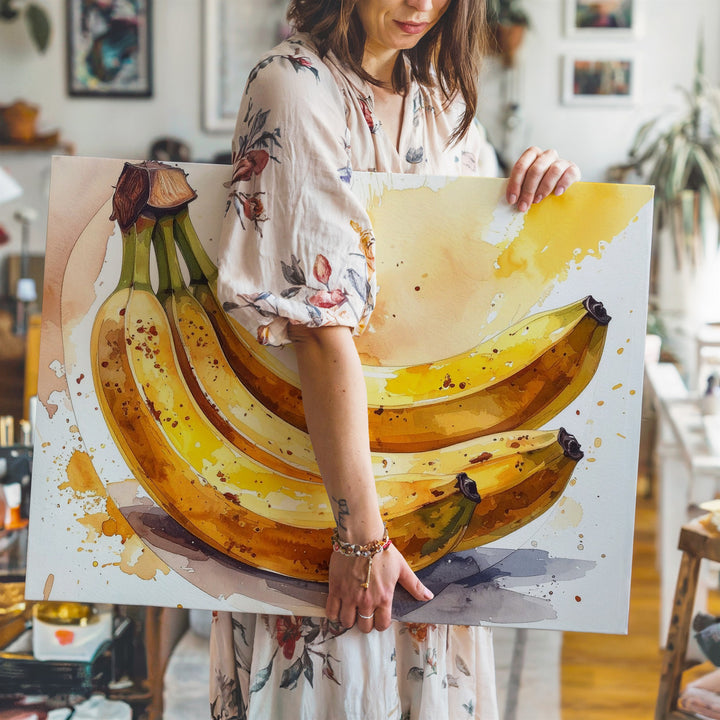 Banana Bunch Canvas – Watercolor Tropical Fruit Wall Art - Gifitto