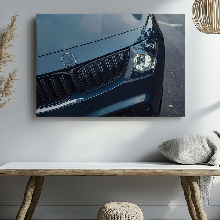 Black BMW Sports Car Canvas – Rain-Kissed Urban Elegance Close-Up - Gifitto