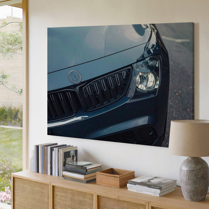 Black BMW Sports Car Canvas – Rain-Kissed Urban Elegance Close-Up - Gifitto