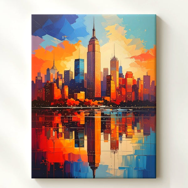 Abstract New York City Skyline Canvas – Bold Sunset Reflection with Empire State Building - Gifitto