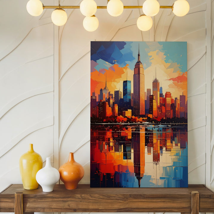 Abstract New York City Skyline Canvas – Bold Sunset Reflection with Empire State Building - Gifitto
