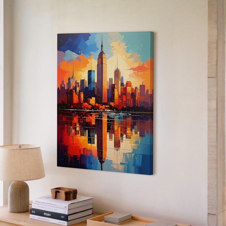 Abstract New York City Skyline Canvas – Bold Sunset Reflection with Empire State Building - Gifitto