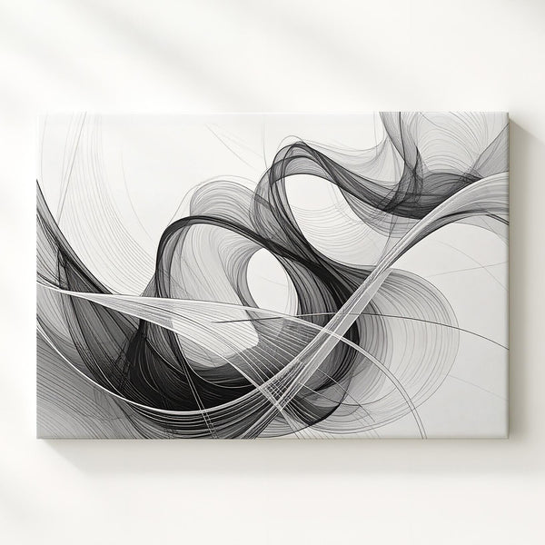 Ethereal Ribbon Flow Canvas – Minimalist Abstract Line Art in Black and White - Gifitto