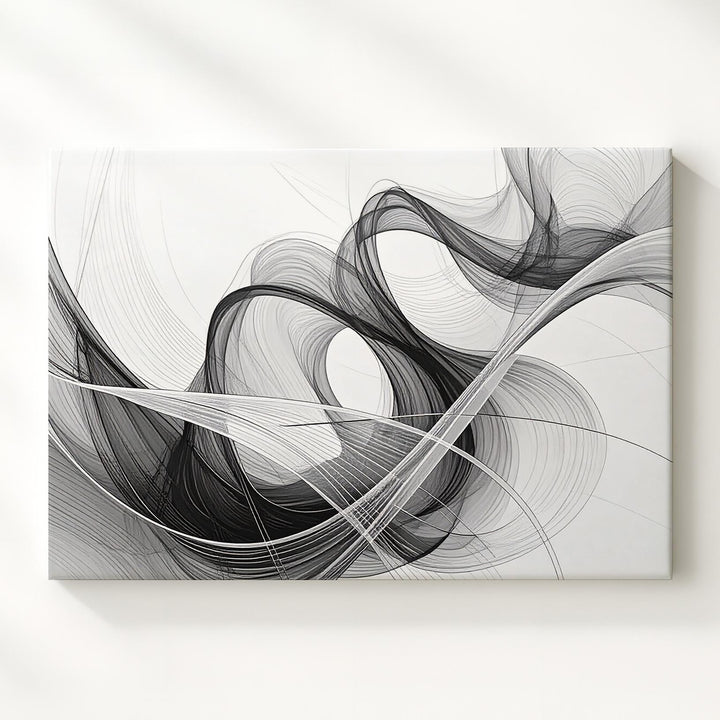 Ethereal Ribbon Flow Canvas – Minimalist Abstract Line Art in Black and White - Gifitto