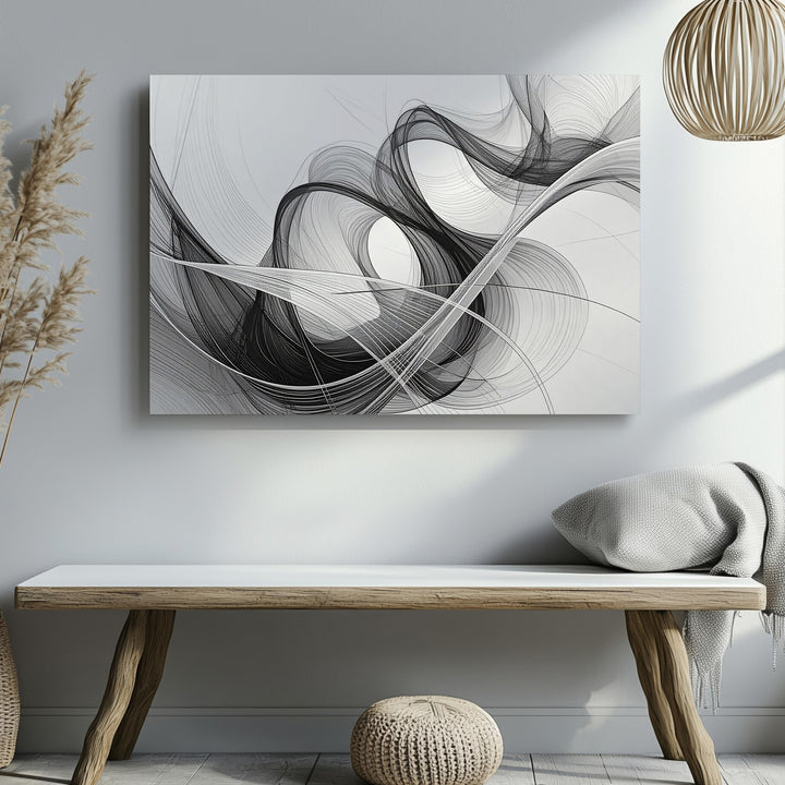 Ethereal Ribbon Flow Canvas – Minimalist Abstract Line Art in Black and White - Gifitto