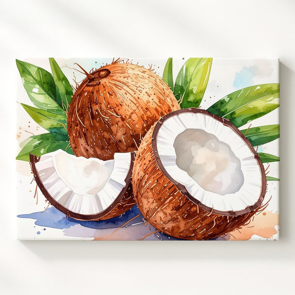 Tropical Coconut Canvas – Watercolor Island Fruit Wall Art - Gifitto