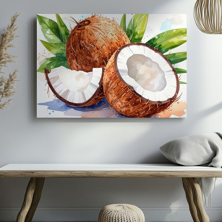 Tropical Coconut Canvas – Watercolor Island Fruit Wall Art - Gifitto