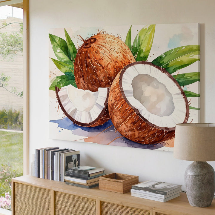 Tropical Coconut Canvas – Watercolor Island Fruit Wall Art - Gifitto