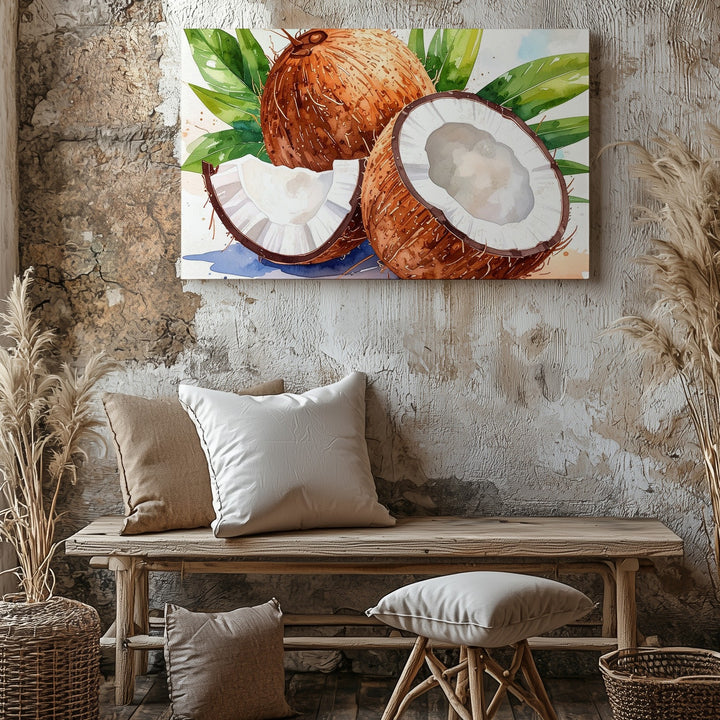 Tropical Coconut Canvas – Watercolor Island Fruit Wall Art - Gifitto