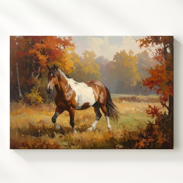 Autumn Horse Walk Canvas – Painterly Fall Landscape Art - Gifitto