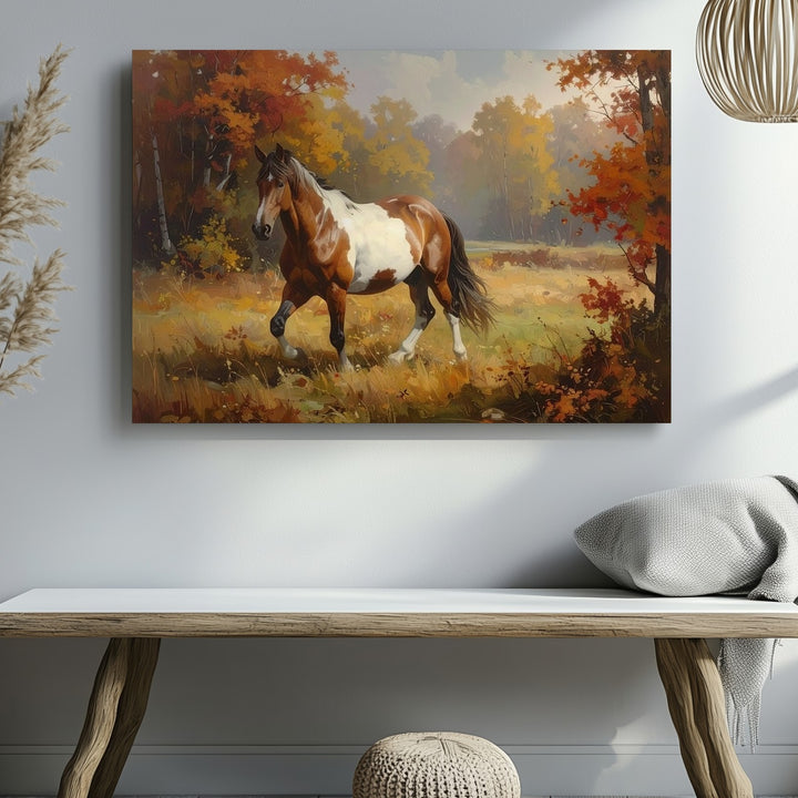 Autumn Horse Walk Canvas – Painterly Fall Landscape Art - Gifitto