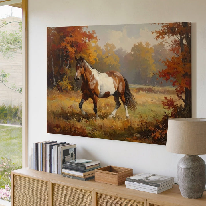 Autumn Horse Walk Canvas – Painterly Fall Landscape Art - Gifitto