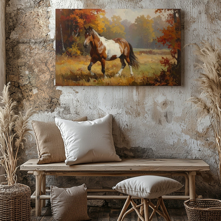 Autumn Horse Walk Canvas – Painterly Fall Landscape Art - Gifitto