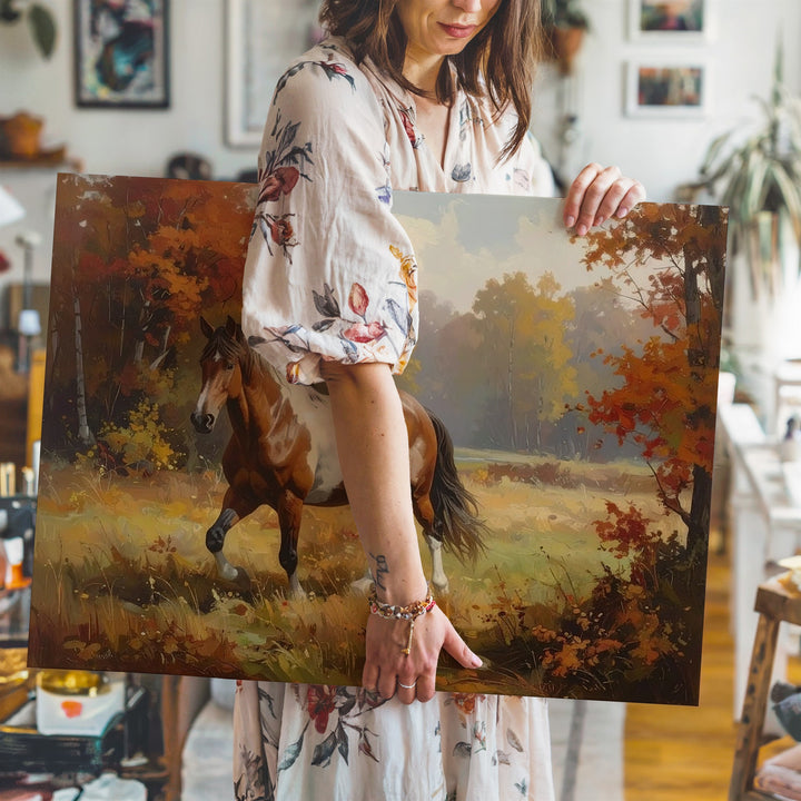 Autumn Horse Walk Canvas – Painterly Fall Landscape Art - Gifitto