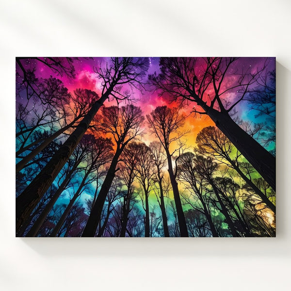 Psychedelic Forest Sky Canvas – Surreal Nature with Rainbow Gradient Art - Gifitto