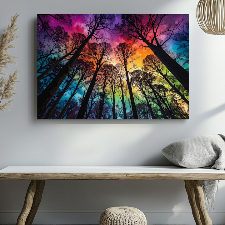Psychedelic Forest Sky Canvas – Surreal Nature with Rainbow Gradient Art - Gifitto