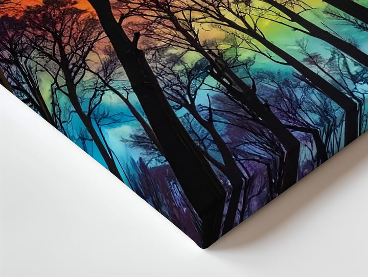 Psychedelic Forest Sky Canvas – Surreal Nature with Rainbow Gradient Art - Gifitto