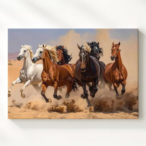 Running Herd of Horses Canvas – Dynamic Desert Gallop Art - Gifitto