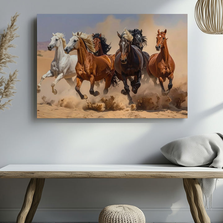 Running Herd of Horses Canvas – Dynamic Desert Gallop Art - Gifitto