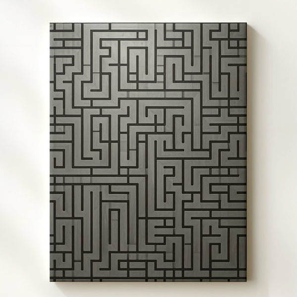 Monochrome Maze Canvas – Minimalist Geometric Puzzle Wall Art - Gifitto