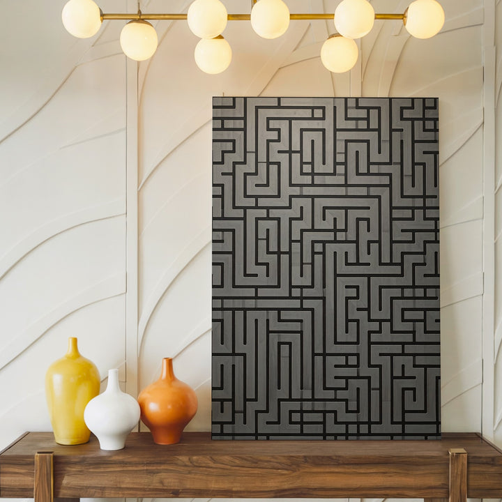 Monochrome Maze Canvas – Minimalist Geometric Puzzle Wall Art - Gifitto