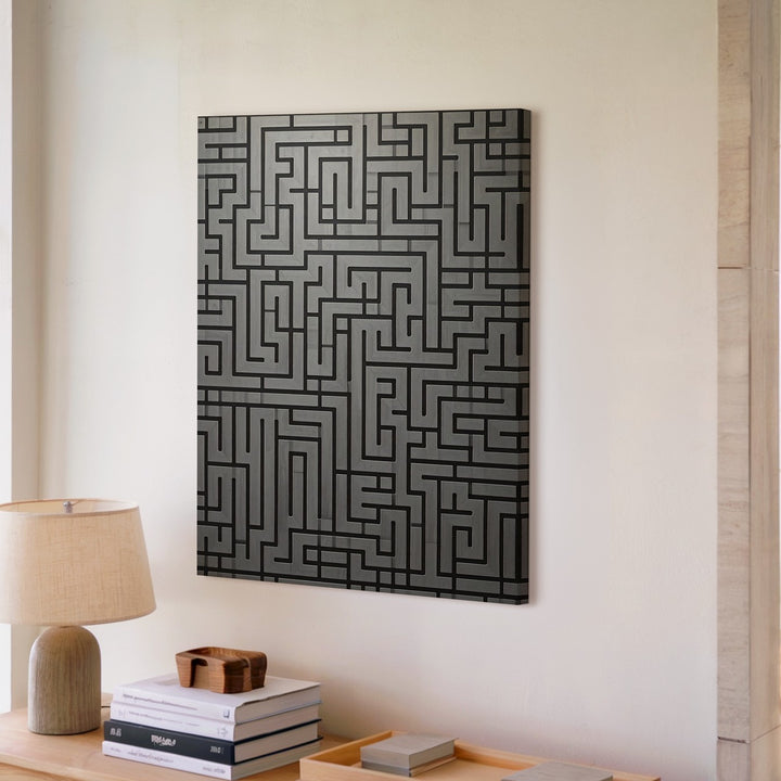 Monochrome Maze Canvas – Minimalist Geometric Puzzle Wall Art - Gifitto