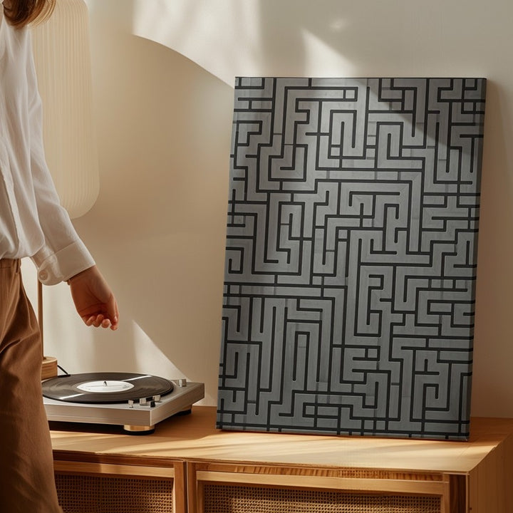 Monochrome Maze Canvas – Minimalist Geometric Puzzle Wall Art - Gifitto