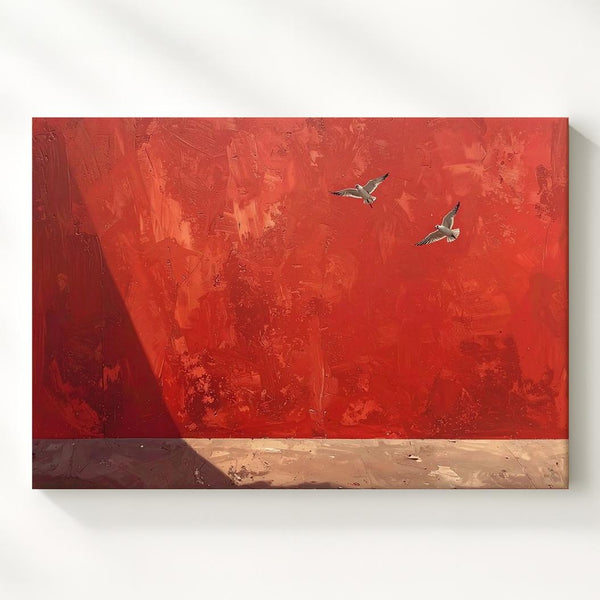 Red Sky Birds Canvas – Minimalist Flight on Warm Textured Background - Gifitto