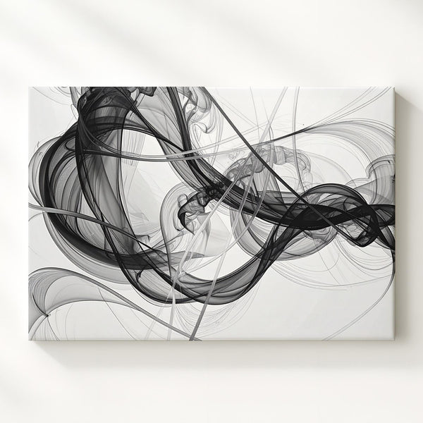 Smoky Waveform Flow Canvas – Minimalist Abstract Motion in Black and White - Gifitto