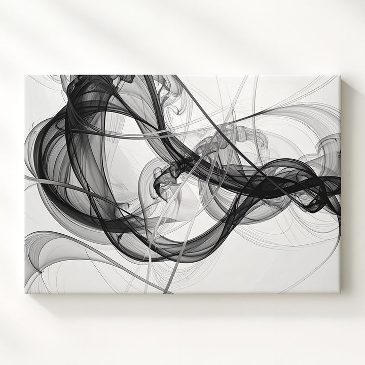 Smoky Waveform Flow Canvas – Minimalist Abstract Motion in Black and White - Gifitto