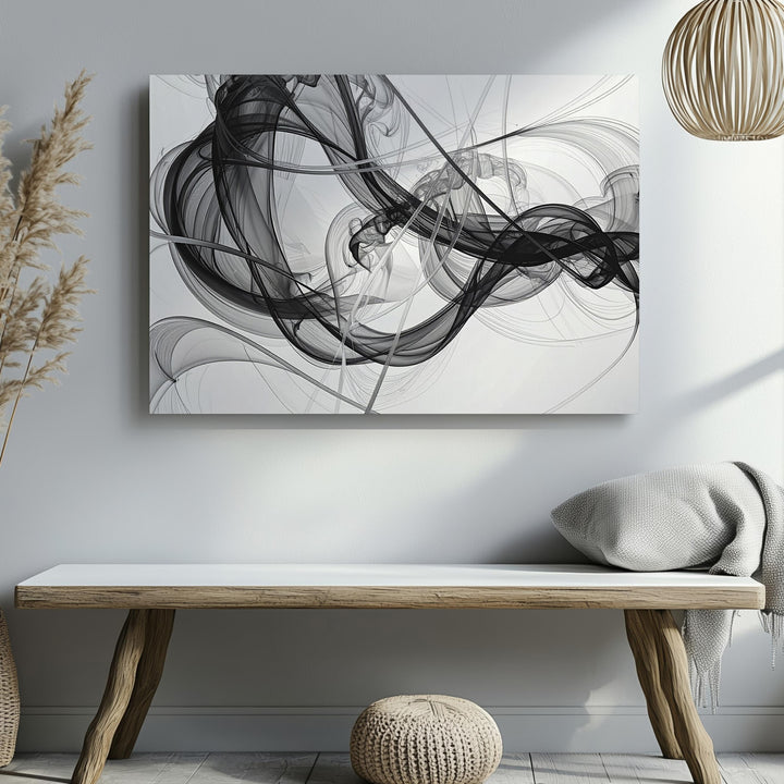 Smoky Waveform Flow Canvas – Minimalist Abstract Motion in Black and White - Gifitto