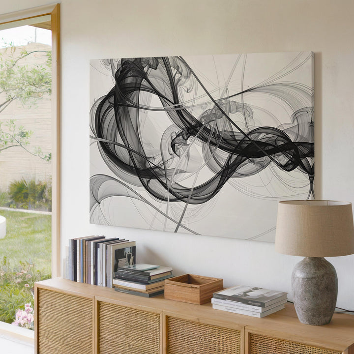 Smoky Waveform Flow Canvas – Minimalist Abstract Motion in Black and White - Gifitto