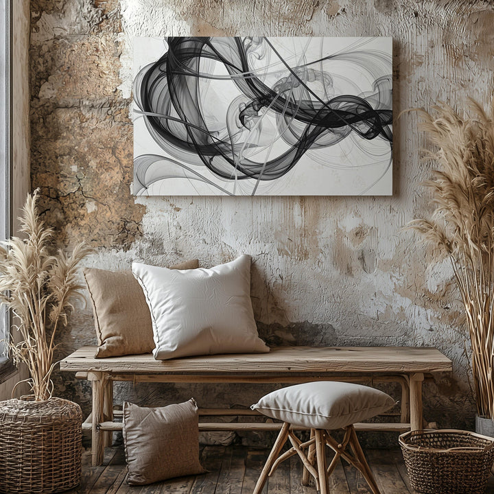Smoky Waveform Flow Canvas – Minimalist Abstract Motion in Black and White - Gifitto
