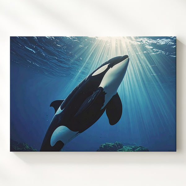 Majestic Orca Ascending Canvas – Cinematic Underwater Marine Art