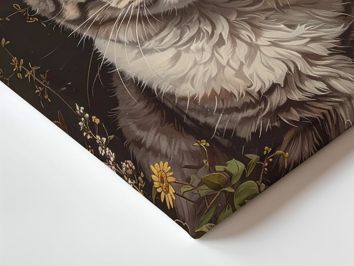 Regal Tabby Portrait Canvas – Floral Crown Cat in Classic Style - Gifitto