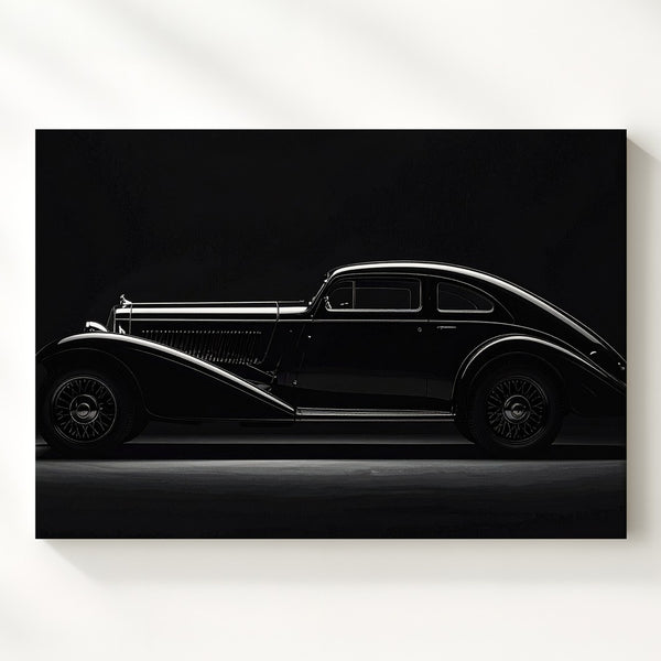 Vintage 1930s Luxury Coupe Canvas – Dramatic Black & White Classic Car Art - Gifitto