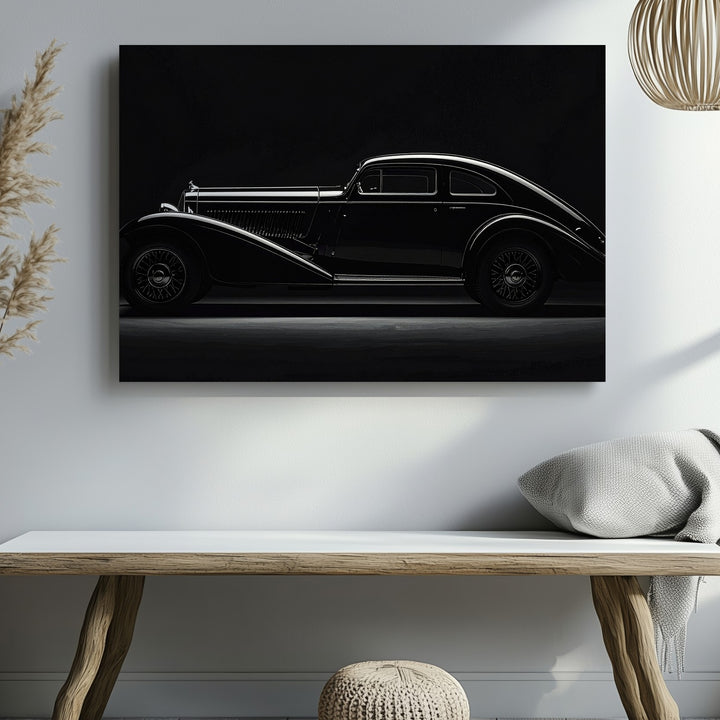 Vintage 1930s Luxury Coupe Canvas – Dramatic Black & White Classic Car Art - Gifitto