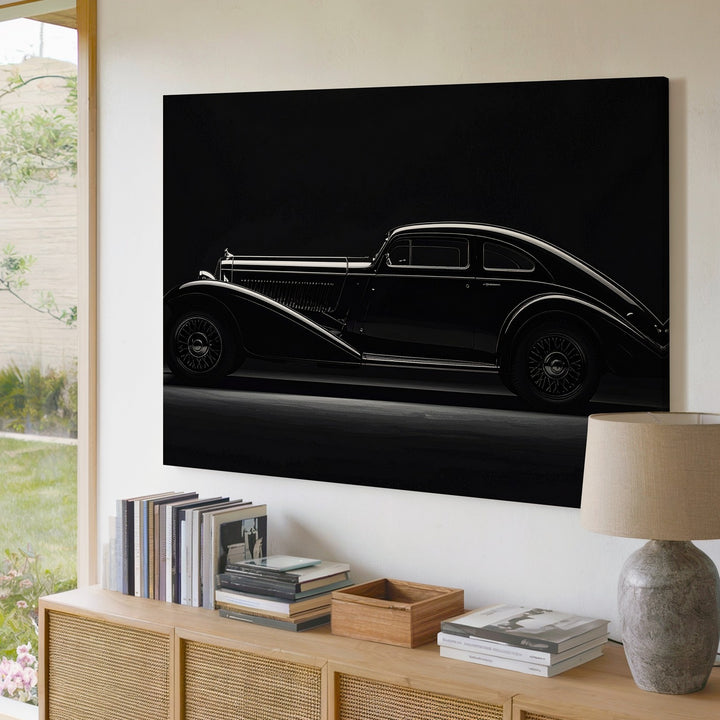 Vintage 1930s Luxury Coupe Canvas – Dramatic Black & White Classic Car Art - Gifitto