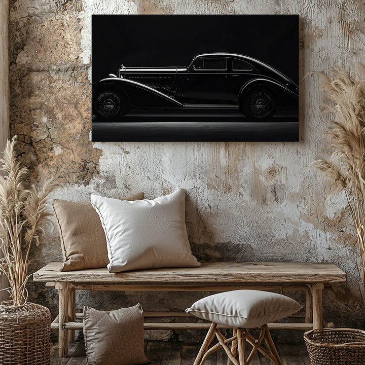 Vintage 1930s Luxury Coupe Canvas – Dramatic Black & White Classic Car Art - Gifitto