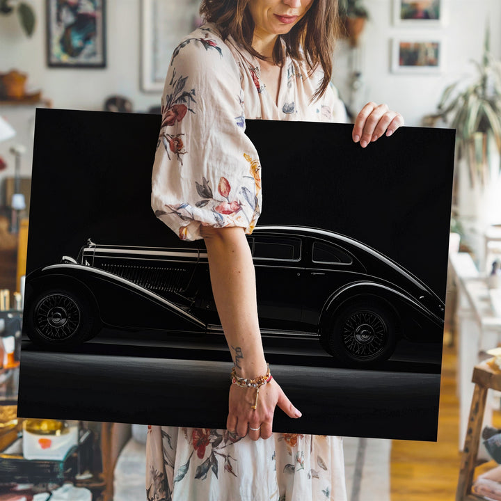 Vintage 1930s Luxury Coupe Canvas – Dramatic Black & White Classic Car Art - Gifitto