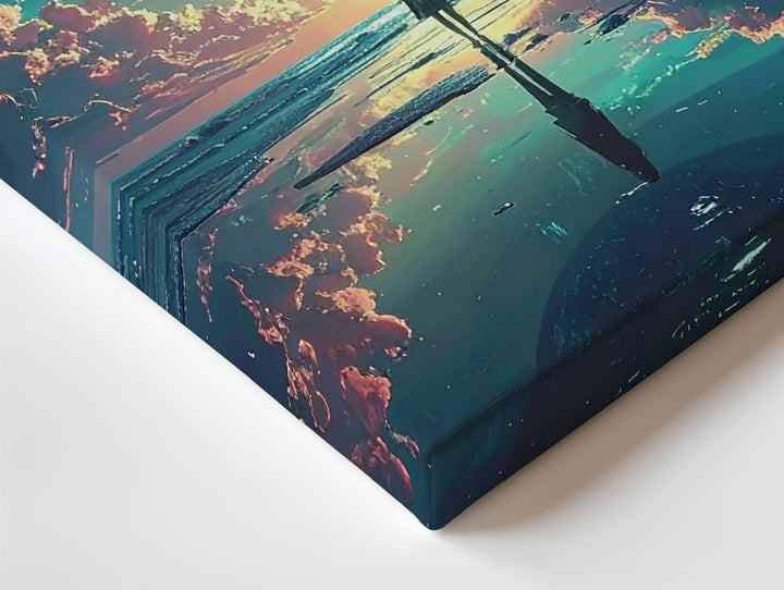 Mirrored Planet Horizon Canvas – Cosmic Reflection with Lone Figure - Gifitto