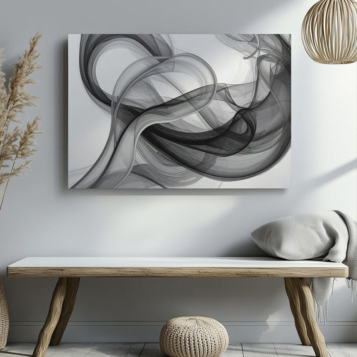 Serene Smoke Spiral Canvas – Minimalist Monochrome Flow Wall Art - Gifitto