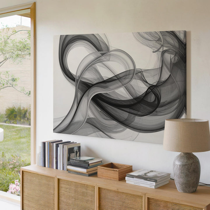Serene Smoke Spiral Canvas – Minimalist Monochrome Flow Wall Art - Gifitto