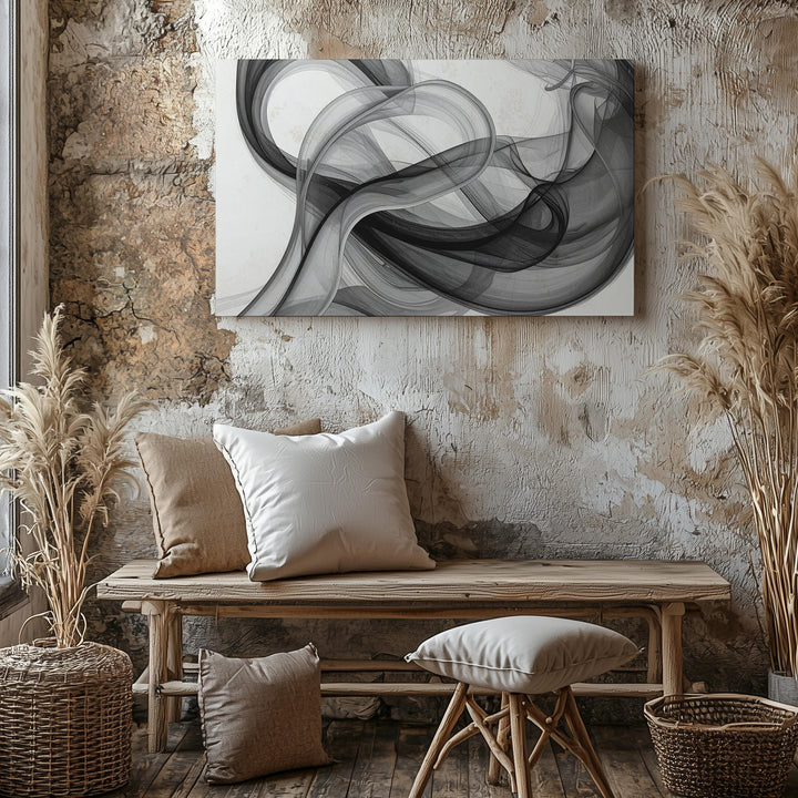 Serene Smoke Spiral Canvas – Minimalist Monochrome Flow Wall Art - Gifitto