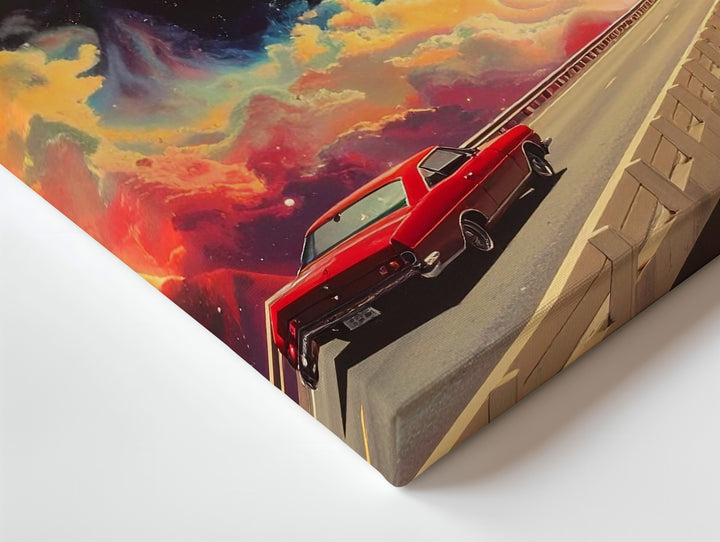 Retro Cosmic Drive Canvas – Surreal Vintage Car & Eclipse Wall Art - Gifitto