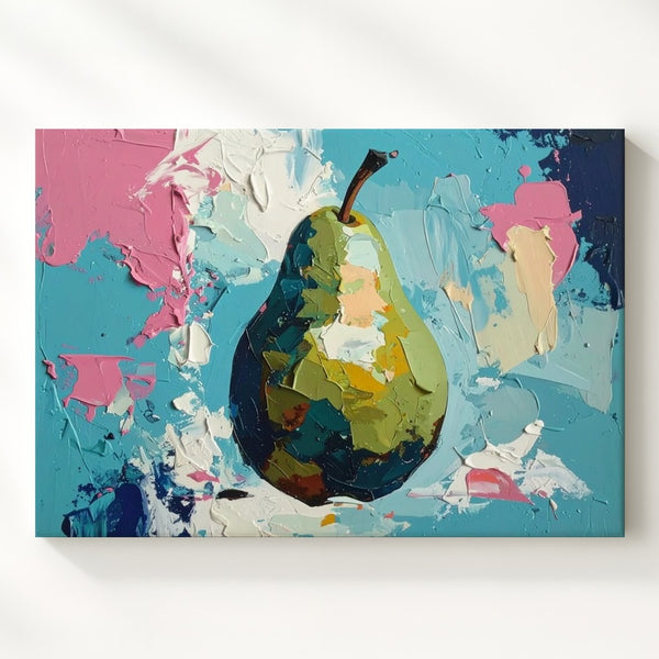 Abstract Pear Canvas – Bold Color Block Fruit on Cyan Background - Gifitto