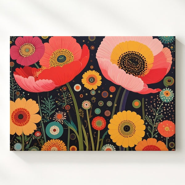 Retro Bloom Canvas – Vibrant Poppy Floral Wall Art with Dark Background - Gifitto