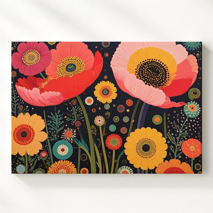 Retro Bloom Canvas – Vibrant Poppy Floral Wall Art with Dark Background - Gifitto